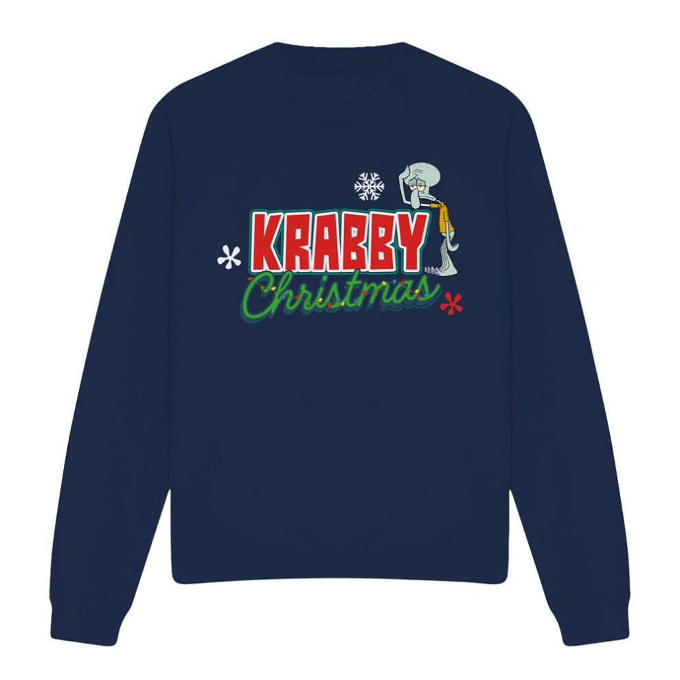 Spongebob Squarepants (Xxl, Navy) Unisex Adult Krabby Christmas Squidward Sweatshirt Blue,Multicoloured