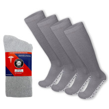 4 Paia di Calze Diabetiche in Cotone Antiscivolo al Ginocchio con Parte Superiore Morbida (Grigio, Misura 9-12 US)