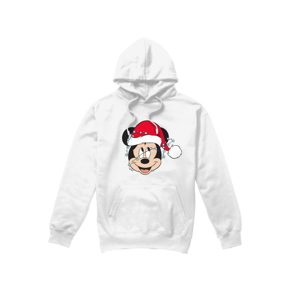 Disney (S, White) Mens Mickey Mouse Christmas Lights Wrap Hoodie