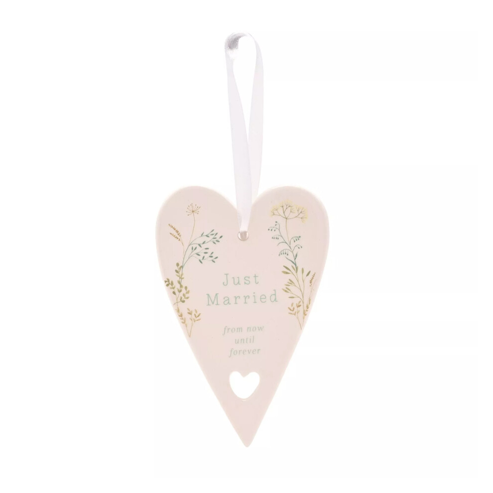 Celebrations Love Story Just Married Ceramic Heart Hanging Ornament