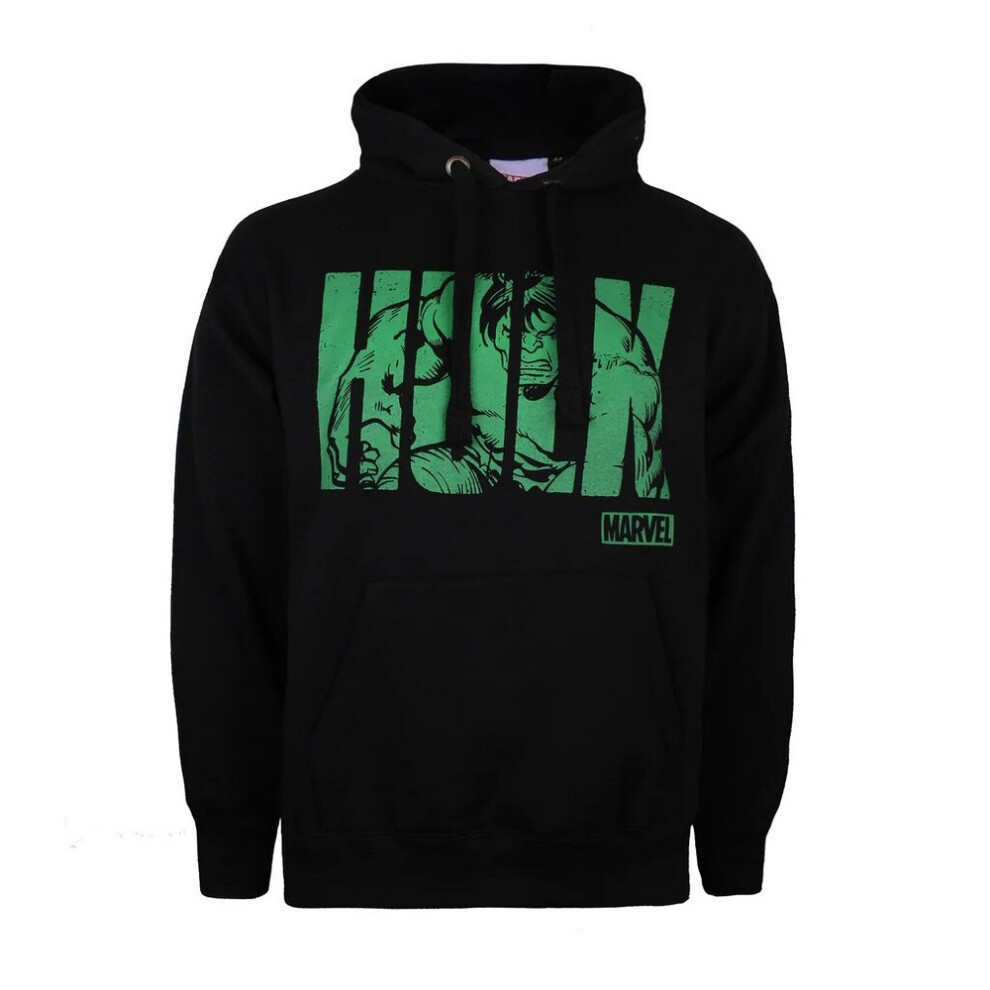 Marvel (L, ) Mens Hulk Text Cotton Hoodie Black