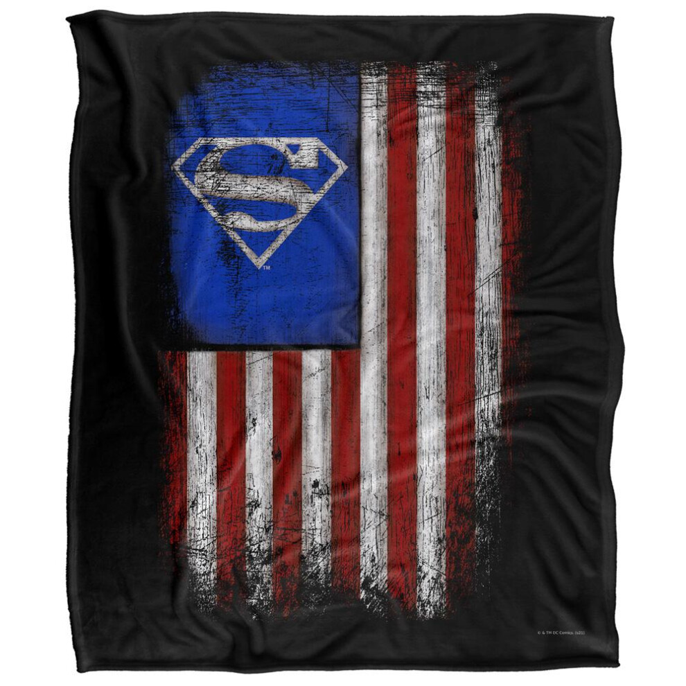 Superman Silky Old Glory Shield Supersoft Blanket Black