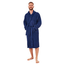 (M-L, Navy) Keanu Mens Plain Cotton Dressing Gown