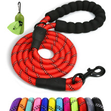 Taglory Touw Hond Leash 5 FT met Comfortabele Gevoerde Handgreep, Zeer Reflecterende Draad voor Middelgrote Grote Honden, 1/2 inch, Rood
