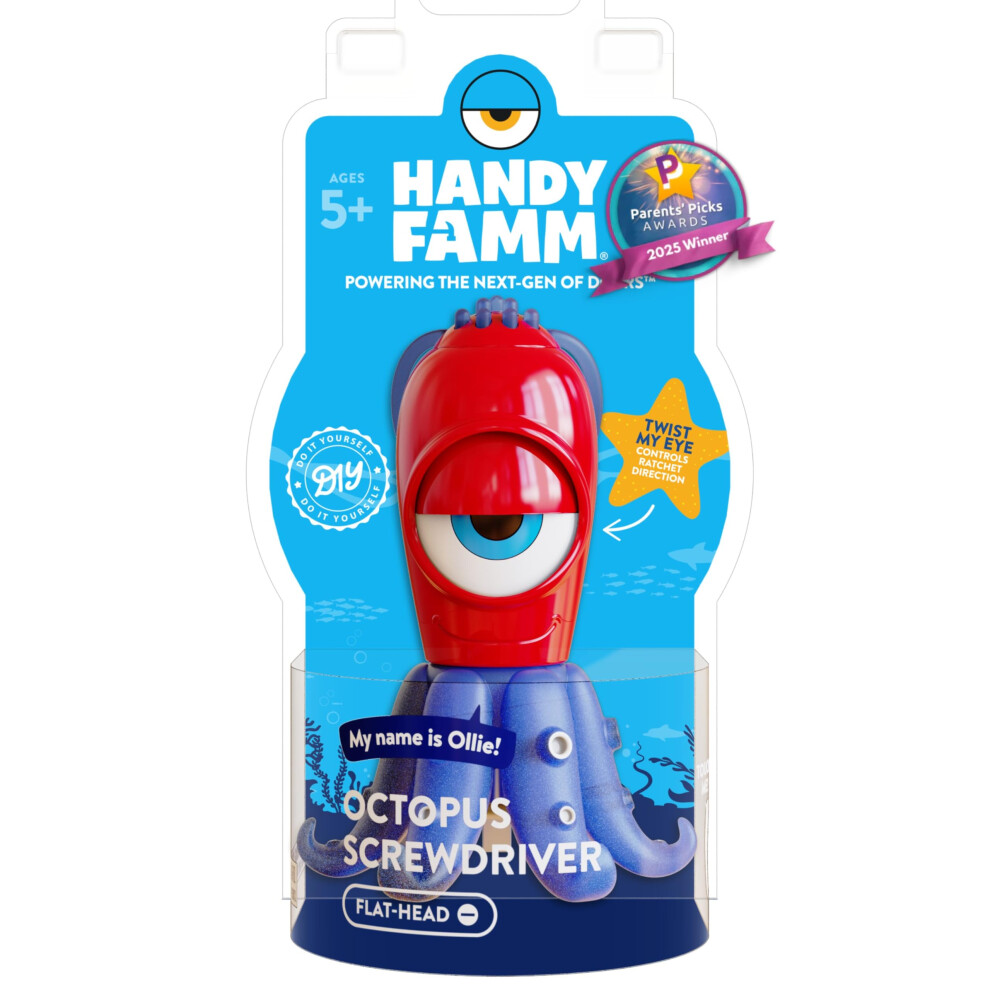 Handy Famm Ollie The Octopus Flathead Screwdriver, Kid Safe Stem Diy Tool With Stabilizer Legs, Real Flat Head Screwdrivers For Kids 5 And Up 850070299022