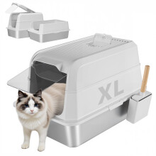 UNZIPE Gecoverde RVS Kattenbak met Deksel, XL Extra Grote Kattenbak, Gesloten Metalen Bak, Anti L