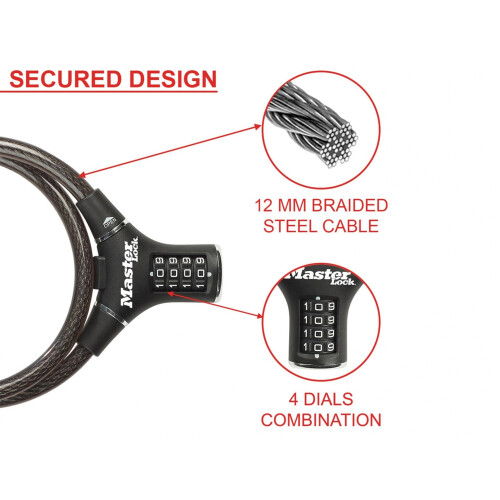 Master Lock Master Lock Black Steel Rigid Combination Cable 0.9m X 12mm 2