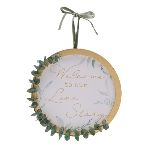 Celebrations Love Story Round Wreath Plaque with Eucalyptus 23cms