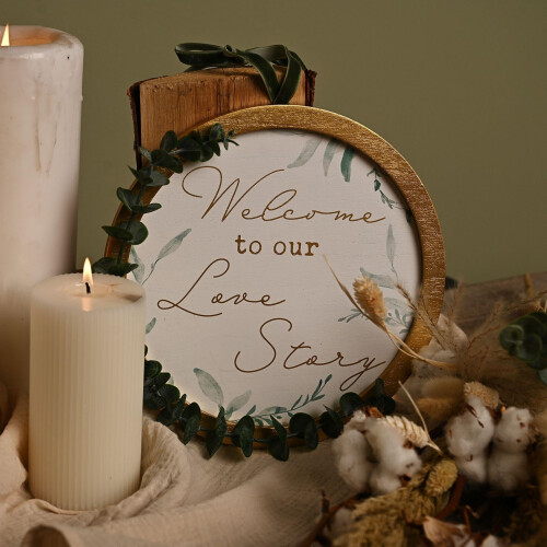 Celebrations Love Story Round Wreath Plaque with Eucalyptus 23cms 1