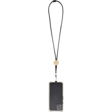 (One Size, Solid Black) Floso Adhab Bamboo Details Phone Holder Lanyard