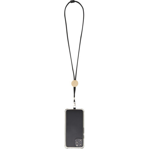 (One Size, Solid Black) Floso Adhab Bamboo Details Phone Holder Lanyard