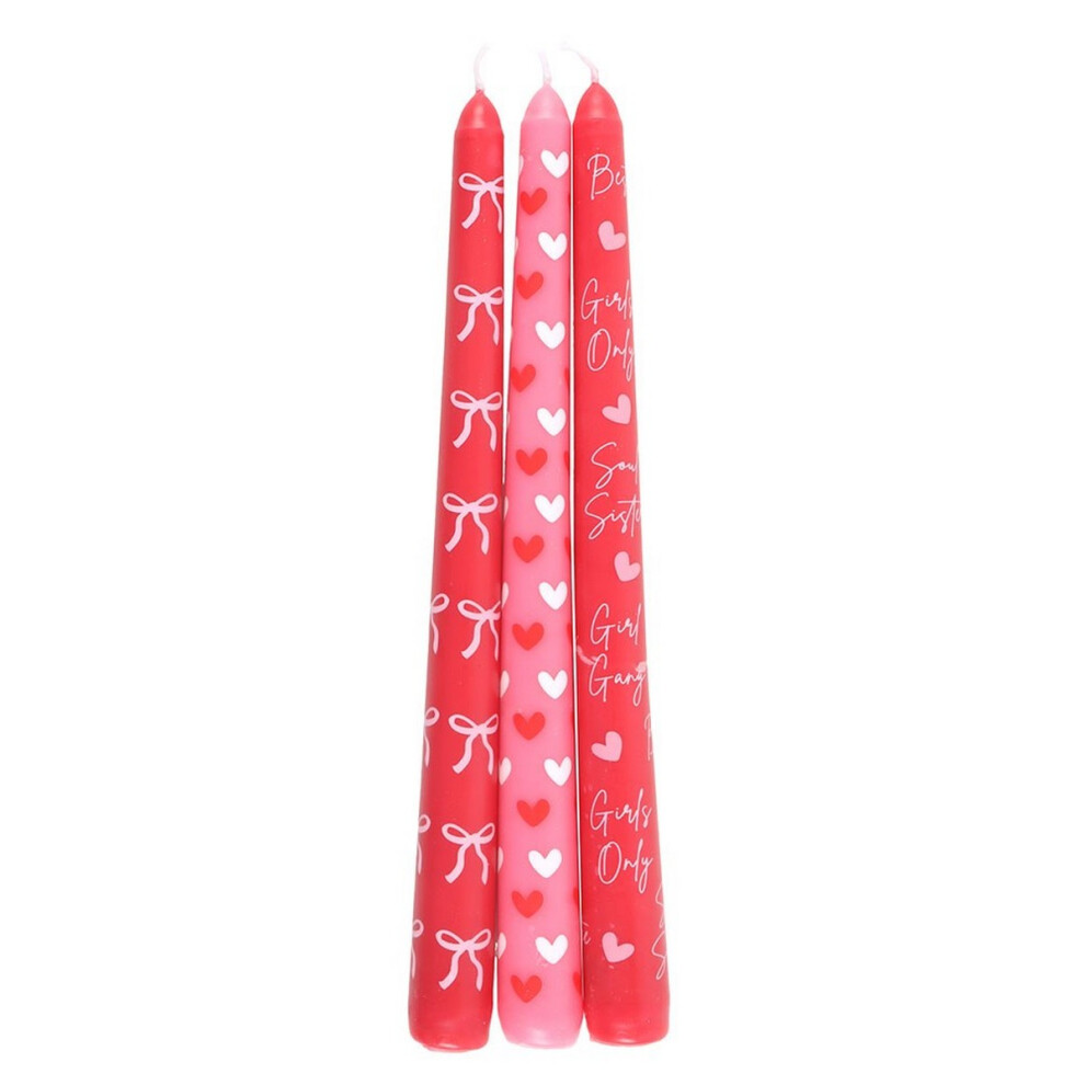 Something Different Girl Gang Bow And Heart Taper Candle (Pack Of 3)