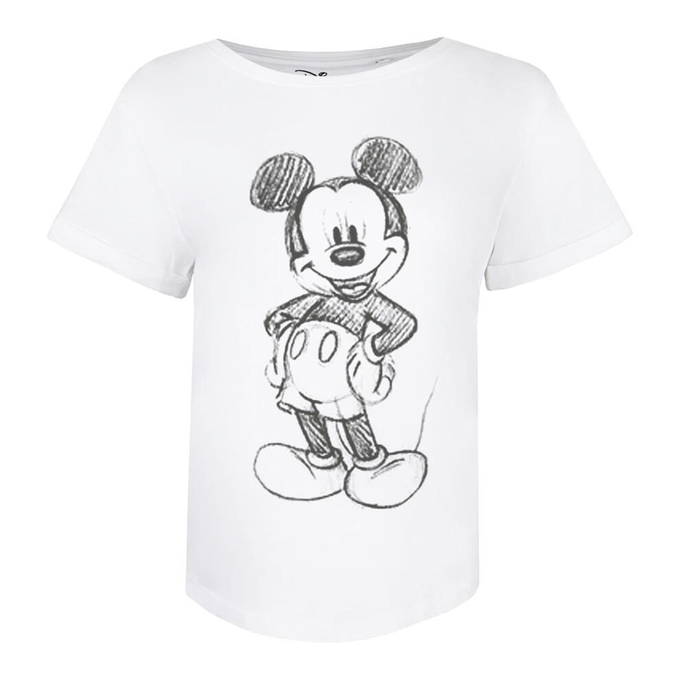 Disney Womens/Ladies Mickey Mouse Sketch T-Shirt White