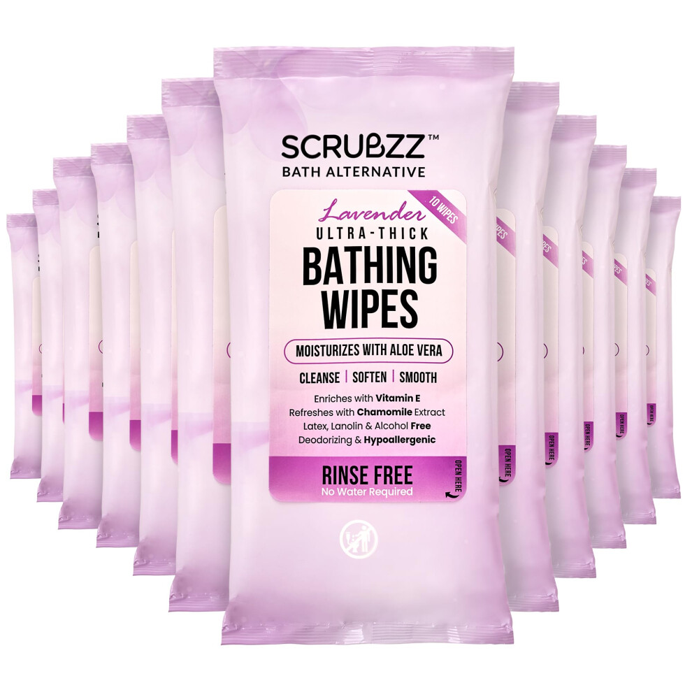 Scrubzz Extra Large Bath Wipes For Adults Bathing No Rinse - 120 Disposable Body Cleansing Wipes For Men, Women & Elderly - Great For Gym, Camping, Post Surge