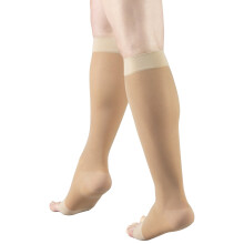 Truform Transparante Compressiekousen, 15-20 mmHg, Dames Kniehoog, Open Teen, Licht Beige, Middel