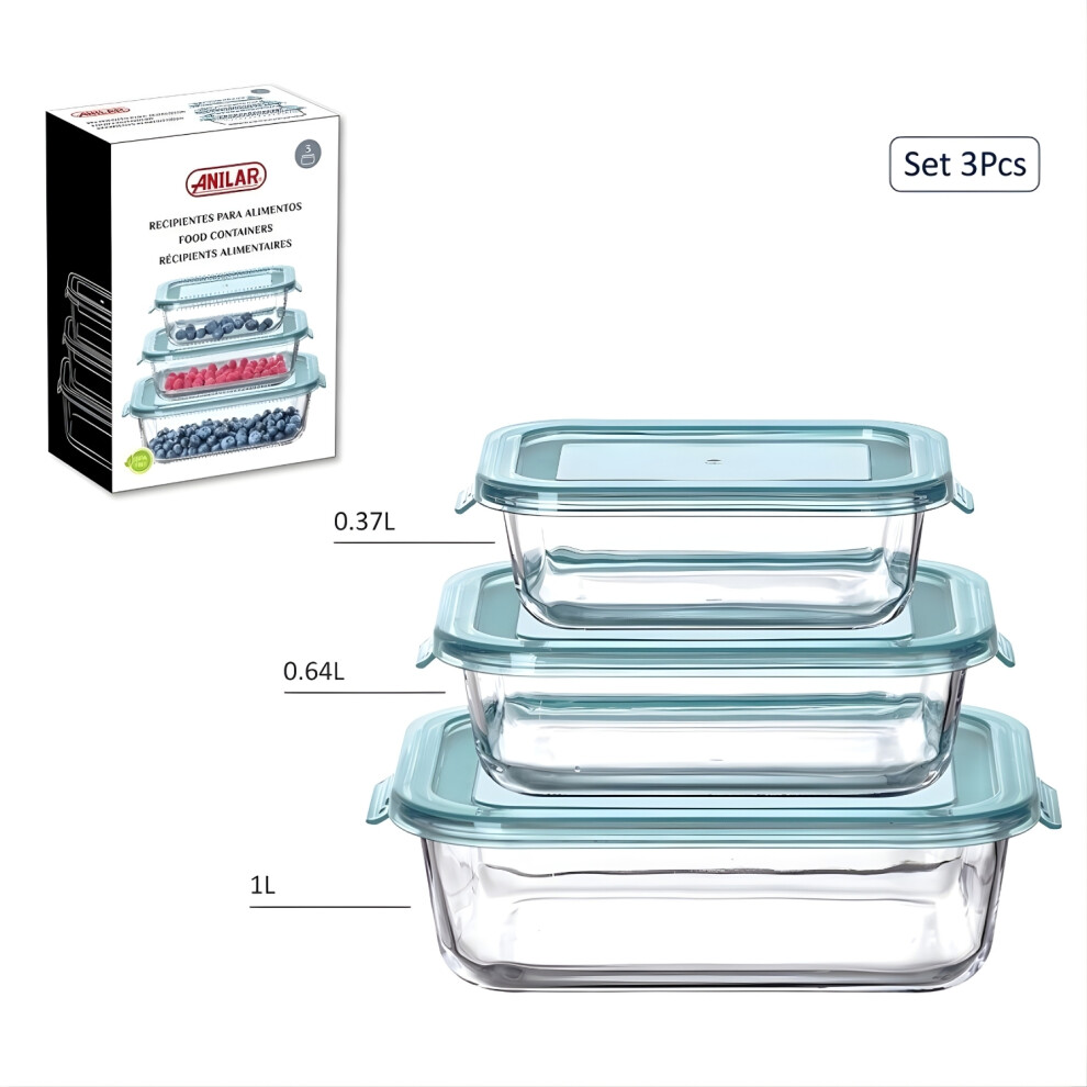  - Glass Container Set Of 3 Airtight Plastic Lid Clear Microwave Dishwasher Safe - Image 3