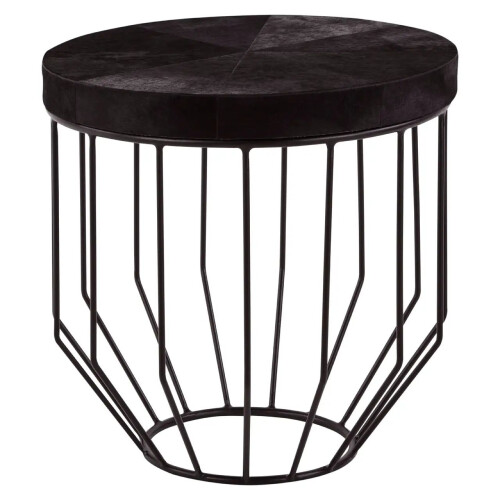 Premier Housewares Harlington Townhouse Black Hair On Hide Iron Round Side Table