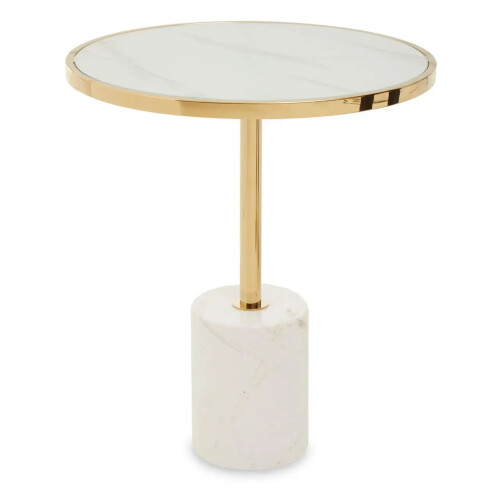 Premier Housewares Oris White Marble Round End Table
