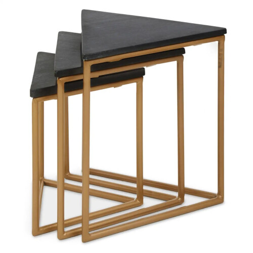 Premier Housewares Zarana 3Pc Black Marble Top Triangular Nesting Tables