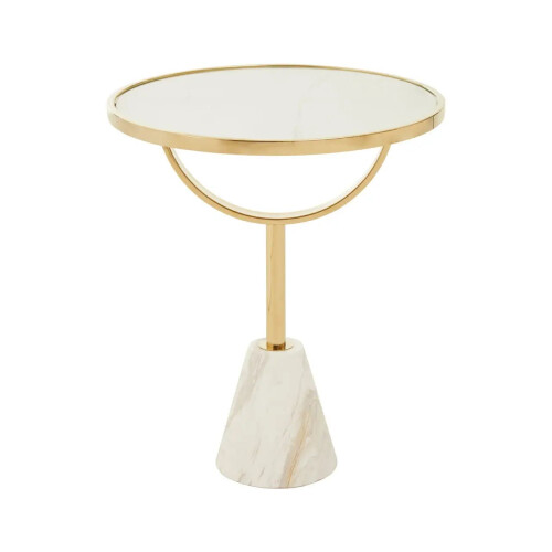 Premier Housewares Oris White Glass & Marble Base Side Table