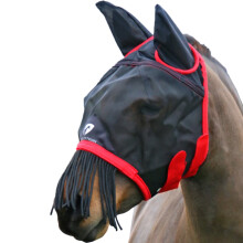 (Small Pony, Black/Red) Hy Mesh Horse Fly Mask With Ears & Nose Fringe