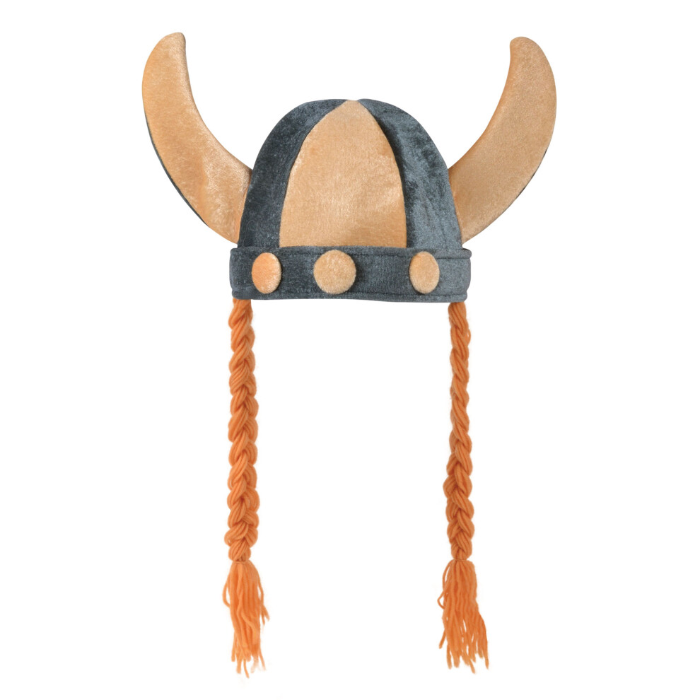 Bristol Novelty Unisex Soft Viking Helmet With Plaits Grey