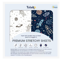 TotAha Premium Stretchy Space Crib Sheets (2-Pack)-Hypoallergenic, Silky Comfort, Buttery Soft, Calming Effect, All-Season Jersey-Knit Sheets, 9'' Ext