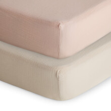 mushie Lenzuolo Fitted Extra Morbido in Mussola 2-Pack | 192 Fili | 28"x 52" (Blush/Fog)