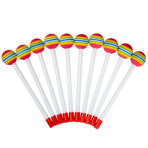 10 Baquetas de Percussão Arco-Íris Pirulito para Crianças com Cabeça de Espuma Macia