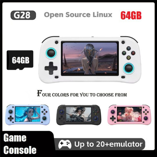 Console de Videogame Portátil Retrô G28, 64 GB, Tela HD de 4,3 Polegadas, Reprodutor de Jogos Linux, Compatível com Mais de 20 Emuladores, Preto 1