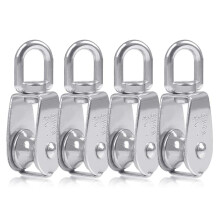 4PCS Single Pulley Block M15 Stainless Steel Small Pulley Roller For Rope Cord in Outdoor 360Swivel Silver Pulley