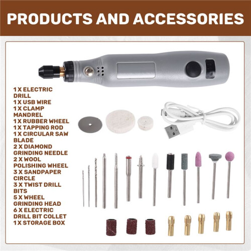 10W Hobby   Drill Grinder Rotary Tool Set Modeling Polishing Drilling - Grey 2