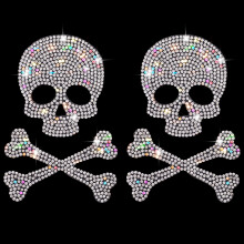 OIIKI 2PCS Bling Car Decals met Skull en Bone, Rhinestone Stickers voor Motorhelm