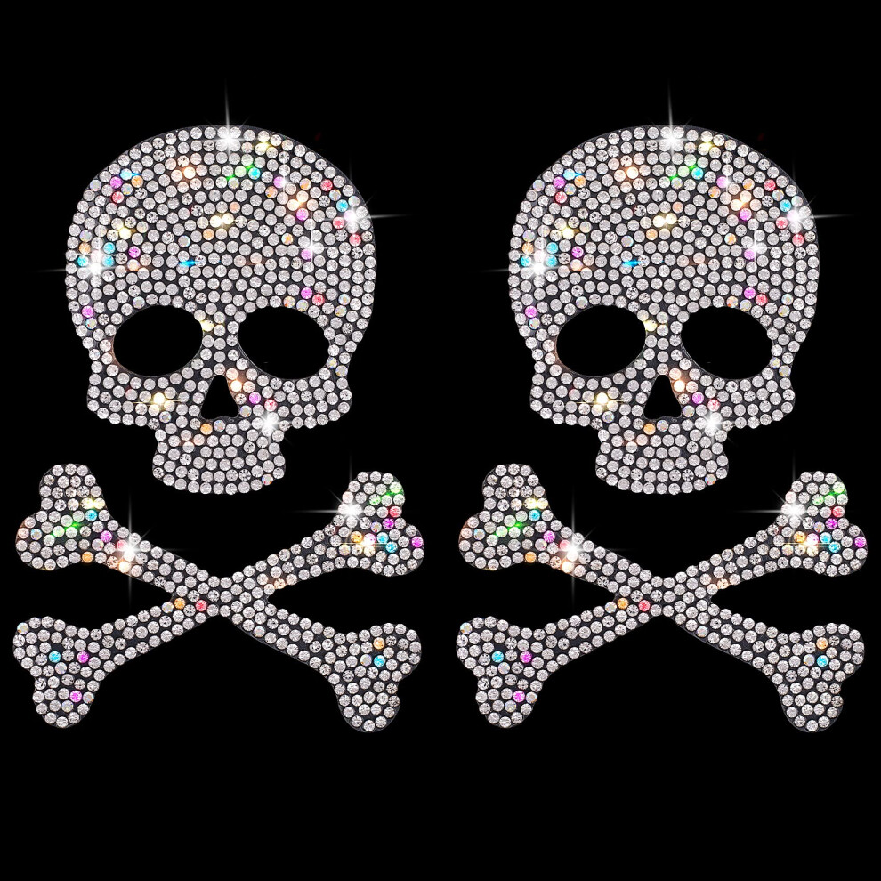 Oiiki 2Pcs Skull And Bone Bling Car Decals, Skull Decal Rhinestone Stickers, Crystal Car Decor, Diamond Car Stickers And Decals, For Motorcycle Helmet 746131697480