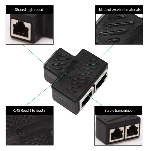 2 Port RJ45 Splitter Adapter LAN Network Ethernet Extender Connector Plug Lot 1pcs
