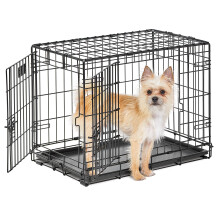 MidWest Homes for Pets Small Dog Crate, Life Stages 24' Double Door Folding Metal Dog Crate | Divider Panel, Floor Protecting Feet, Leak-Proof Dog Pan
