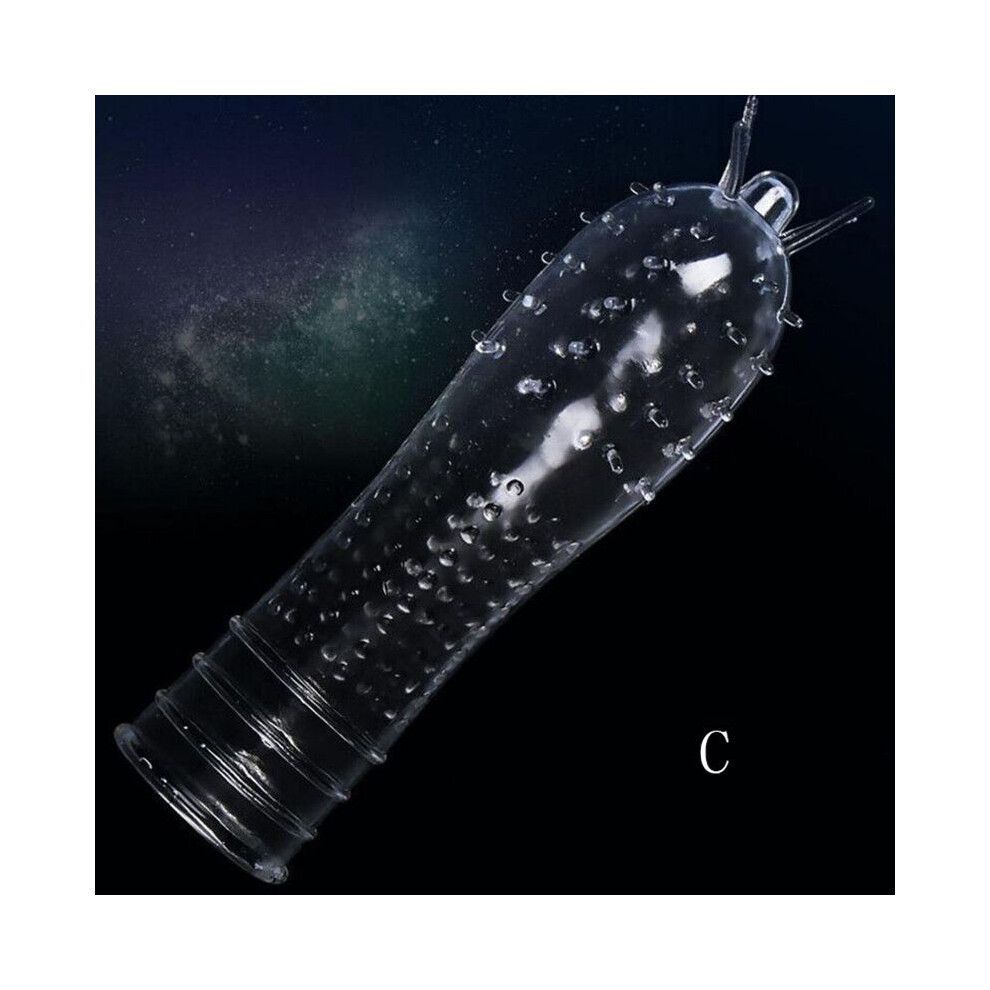 (Transparent, C) Penis Ejaculation Crystal Delay Sleeve Cock Erection Ring Sexual Condom Aid Male