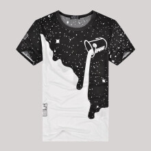 (Black, M) Fashion Milk Mens Poured Pattern Printed Short Sleeve Round Novelty Neck Tshirt