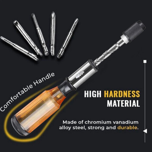 Push Pull Ratchet Screwdriver Set 5 in 1 Screwdriver Bit Set Sleeve Driver Bit-Holder Ratchet Socket Screw Kit Brown 2
