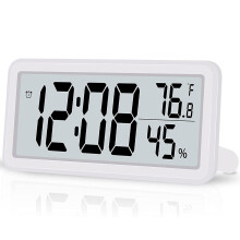 Digital Alarm Clock,Desk Clock,Battery Operated LCD Electronic Clock Decorations for Bedroom Kitchen Office - White