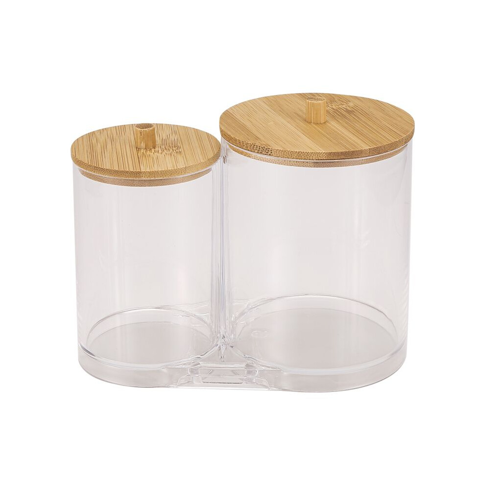Cotton Swab Pads Holder with Bamboo Lids, Acrylic Qtip Holder Cotton Buds  Dispenser Cotton Round Pad
