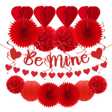 Valentijnsdag Versieringen Rode Hart Slingers Galentines Decor - 22pcs Be Mine Liefde Banner, Papieren Lantaarns, Honeycomb Ballen