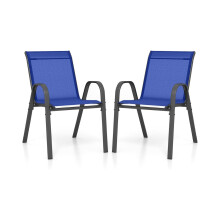 Set de 2 scaune de exterior suprapuse, albastru, metal și textilenă