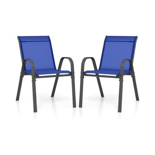 Set di 2 sedie impilabili per esterni, blu, metallo e textilene