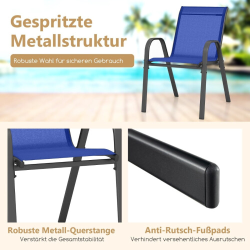 Set di 2 sedie impilabili per esterni, blu, metallo e textilene 2