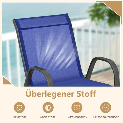 Set di 2 sedie impilabili per esterni, blu, metallo e textilene 1