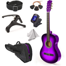 30" Linkshändige Holzgitarre mit Tasche und Zubehör für Kinder/Mädchen/Jungen/Teenager/Anfänger (Lila Verlauf)