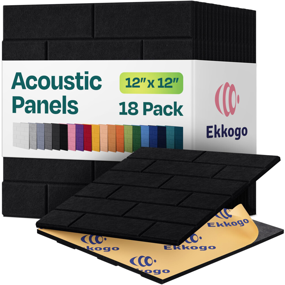 Ekkogo Acoustic Panels 18-Pack Soundproof Wall Panels 12"X12"X0.4" Brick Style Sound Panels Premium Sound Dampening Panels Easy Self Adhesive Installa 850060303708