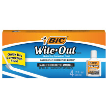 BIC Wite-Out Snelle Drogen Correctievloeistof, 20 ml, Wit, Makkelijk Aanbrengen, 4-Stuks