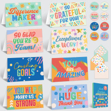 Decorably 24 Pack Gouden 6x4in Waardering Kaarten met Enveloppen & Stickers, 8 Ontwerp Dank U Kaarten voor Werknemers